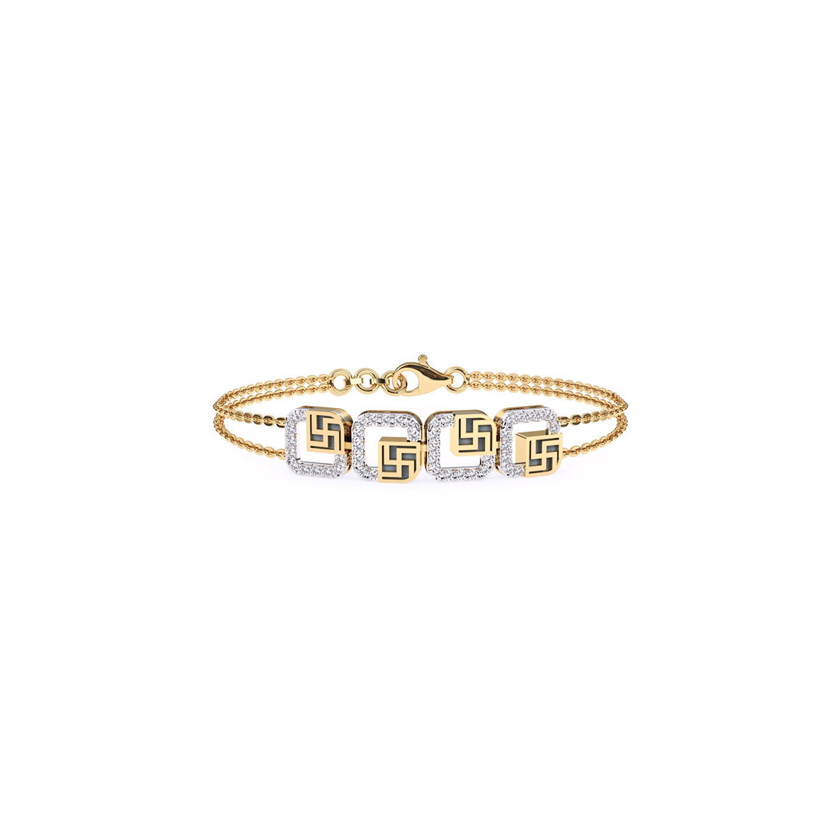 Unique Four Square Swastika Lab Grown Diamond bracelet